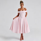 Damen Cocktailkleid mit schulterfreiem Design und voluminösem Rock R&B