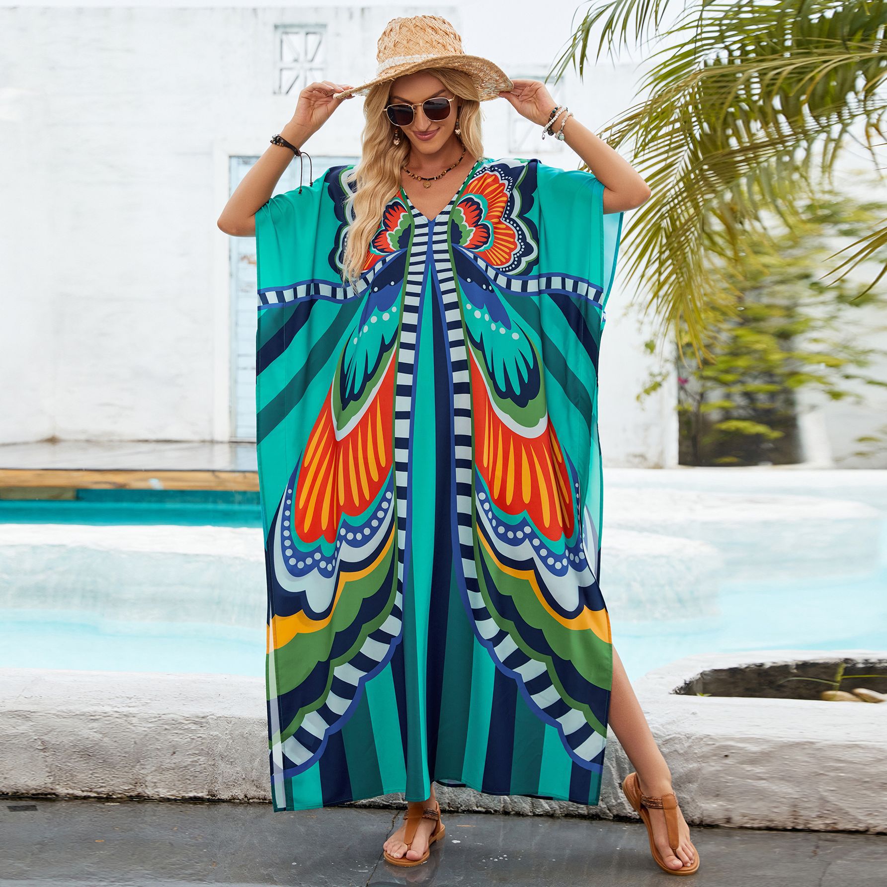 Damen Strandkleid im bunten Grafischen Design R&B