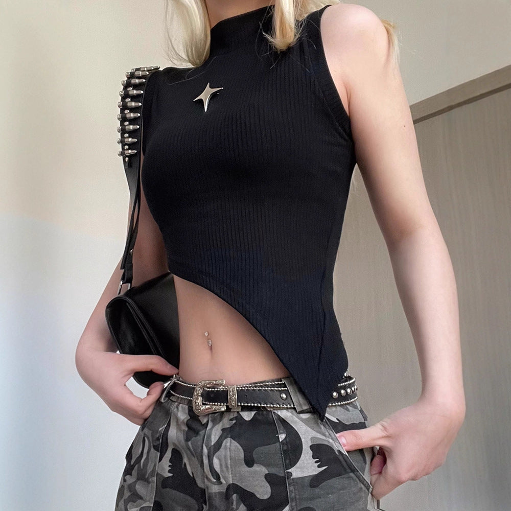 Damen R&Brnes asymmetrisches Oberteil mit elegantem Stehkragen und metallischen Akzenten R&B