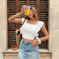 Damen Crop-Top mit romantischer Spitzenverzierung R&B