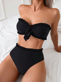 Damen Bandeau-Bikini mit voluminösen Rüschendetails und hohem Bund R&B
