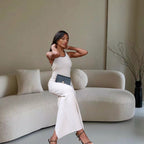 Damen Elegantes Maxikleid mit tiefem V-Ausschnitt und seitlichem Schlitz R&B