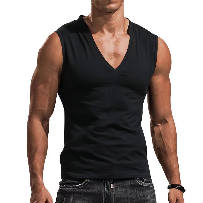 Herren nan ärmelloses Muskelshirt mit tiefem V-Ausschnitt aus dehnbarem Jersey und körpernaher Passform R&B