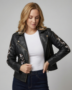 Übergangsjacke Damen elegant als Mantel mit floraler Stickerei