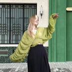 Damen Wickelbluse mit voluminösen Ärmeln und elegantem Design R&B