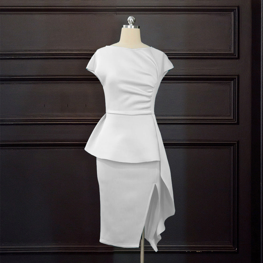 Damen elegantes Wickelkleid mit voluminösem Schößchen R&B