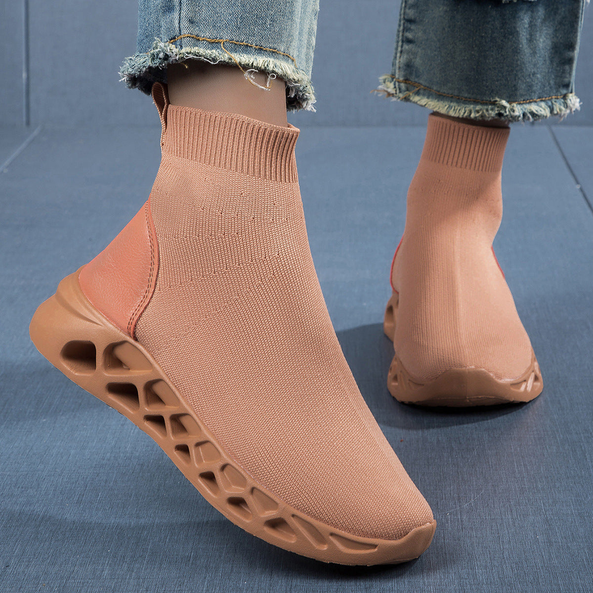 Damen High-Top Sneakers mit elastischem Obermaterial und rutschfester Sohle