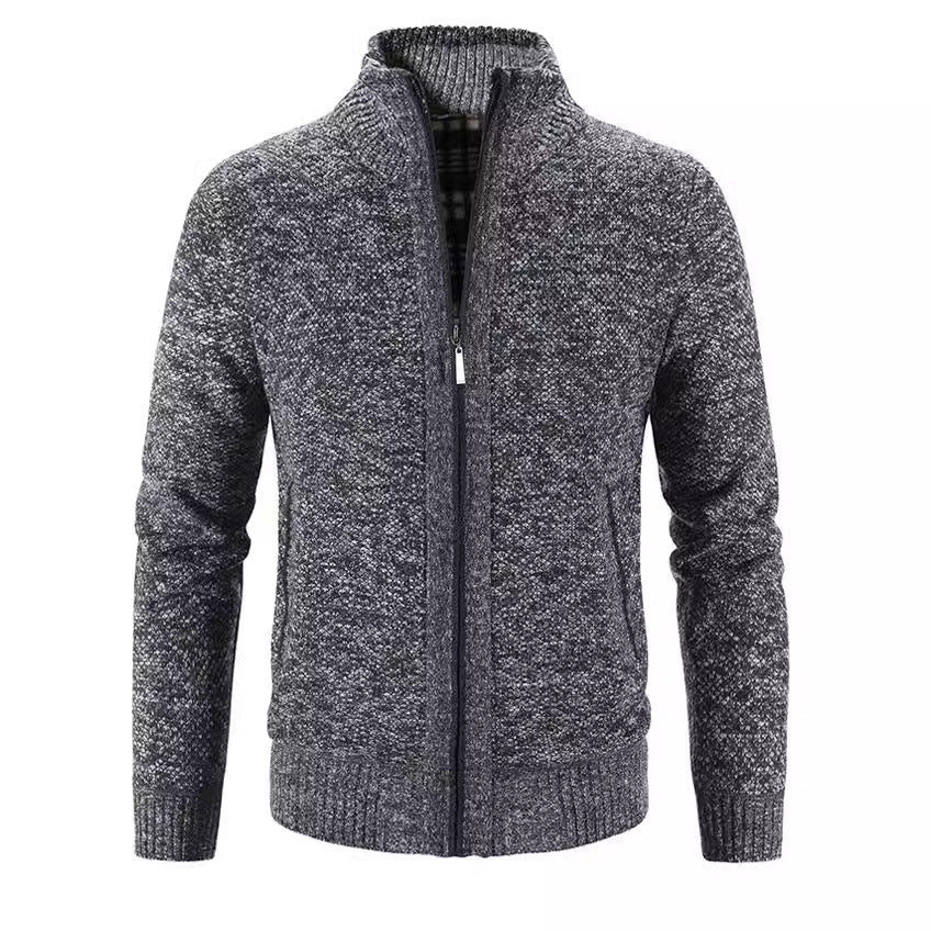 Herren Strickjacke mit strukturiertem Muster und hohem Stehkragen R&B