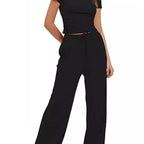 Damen lässiger Zweiteiler mit cropped Oberteil und weitem Beinkleid R&B