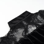 Damen Abendkleid mit transparenten Spitzenärmel und Rüschensaum R&B
