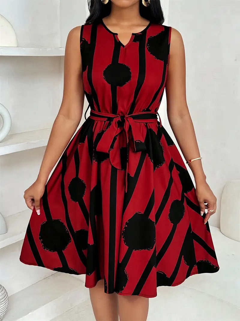 Damen Elegantes Kleid mit grafischem Muster und Taillengürtel R&B