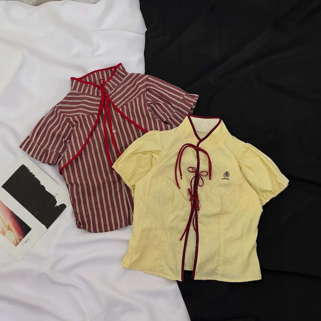 Damen Modische Bluse mit hochgeschlossenem Kragen und dekorativen Rüschen R&B