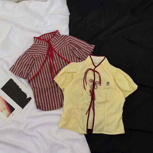 Damen Modische Bluse mit hochgeschlossenem Kragen und dekorativen Rüschen R&B