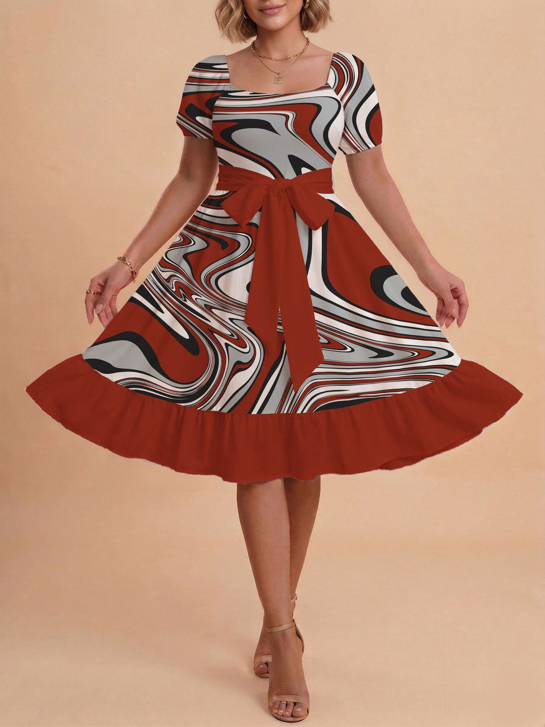 Damen Verspieltes Maxikleid mit Bärenmuster und taillierbarem Band R&B