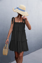 Damen luftiges Sommerkleid mit Rüschendetails und verstellbaren Trägern R&B