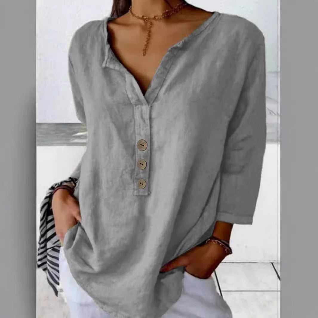 Damen Lässig geschnittenes Blusenshirt mit Knopfleiste R&B