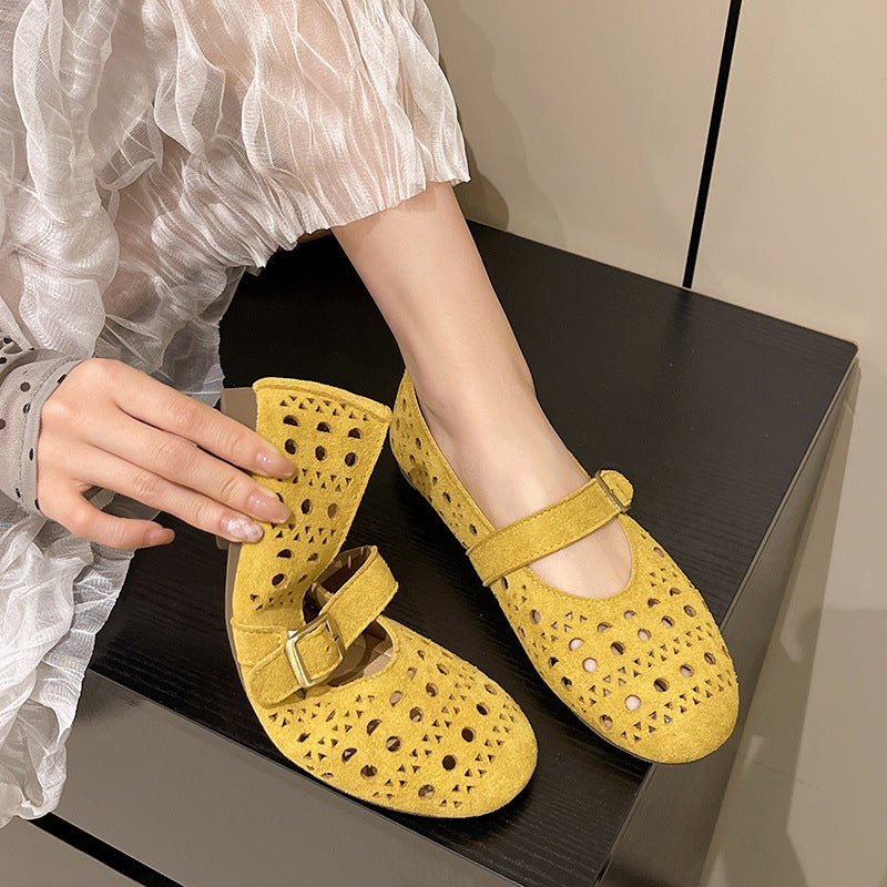 Damen Ballerinas mit romantischem Lochmuster und verstellbarem Riemen R&B