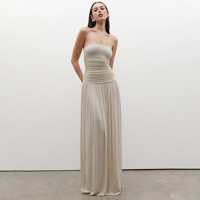 Damen Maxi-Kleid mit figurbetontem Oberteil und fließendem Rock