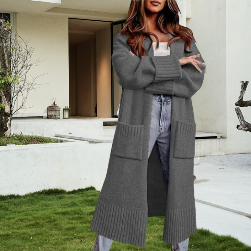 Damen Langer Strickcardigan mit praktischen Taschen und offenem Schnitt R&B