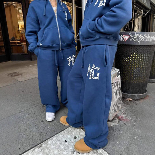 Unisex nan weit geschnittene Kapuzen-Sweatjacke mit beidseitig öffnendem Reißverschluss und Logo-Applikation R&B