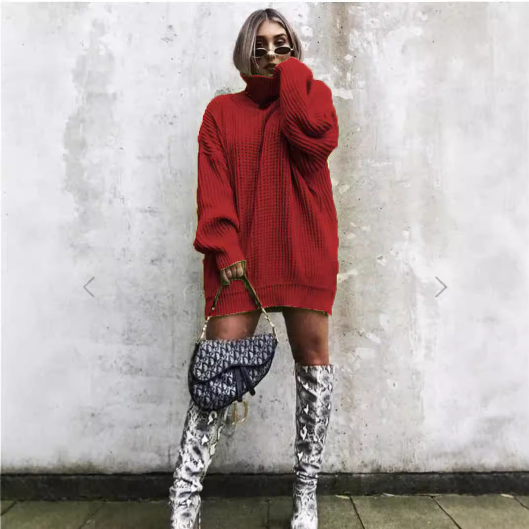 Damen Oversized Strickpullover im strukturierten Look mit hohem Kragen R&B