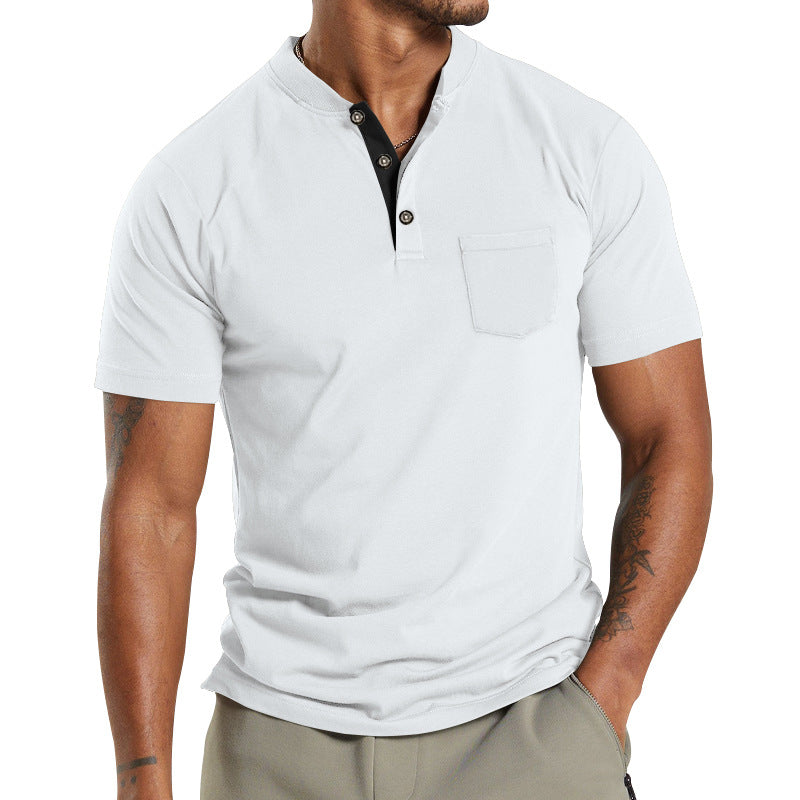 Herren Kurzarm-Henley-T-Shirt mit praktischer Brusttasche und modernem Kragen R&B