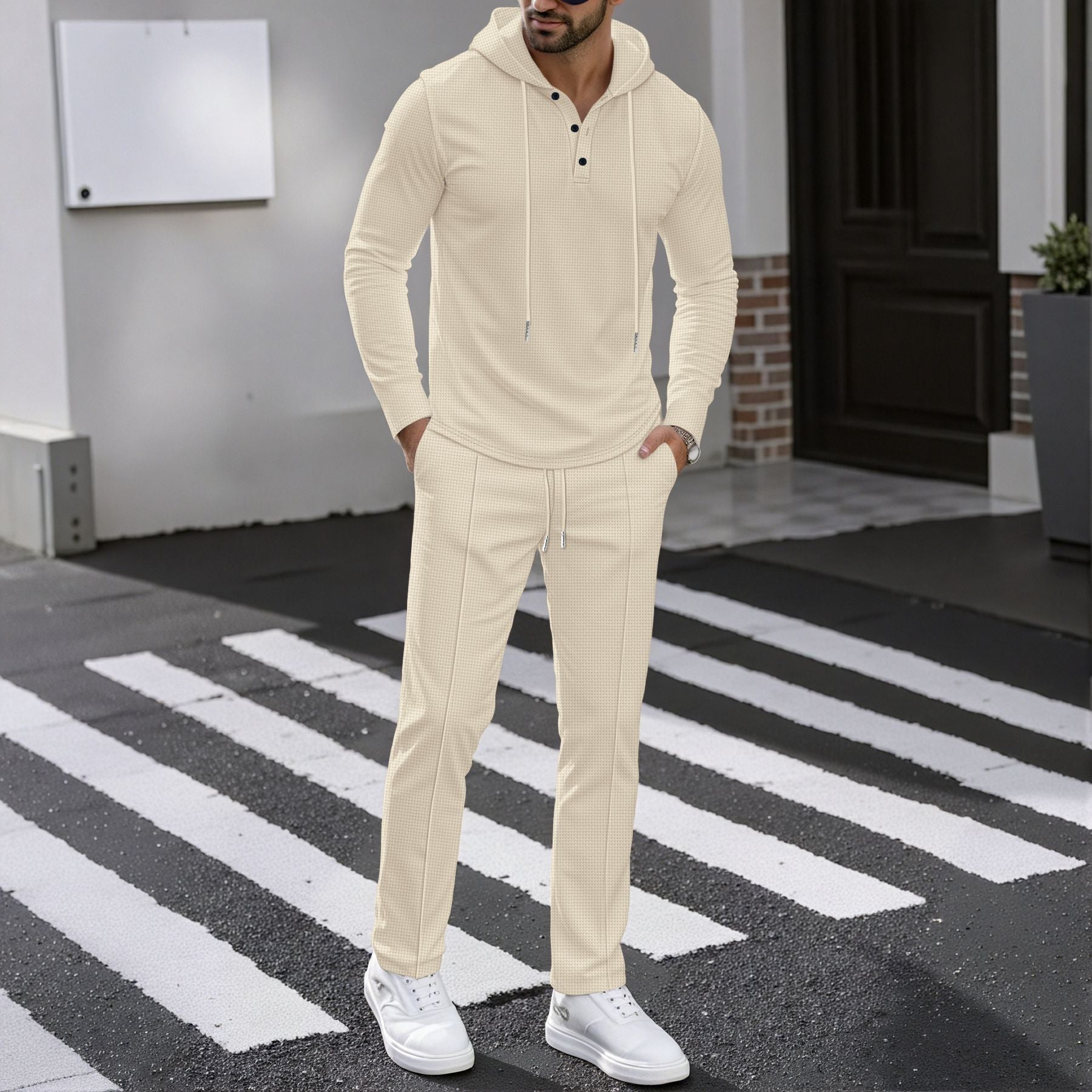 Herren Sportliches Zweiteiler Set mit atmungsaktivem Kapuzenoberteil und schlanker Jogginghose R&B