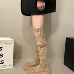 Damen Overknee-Stiefel mit modernem Riemen-Design und bequemer Plattformsohle R&B