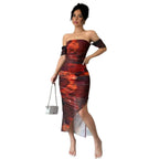 Damen elegantes Off-Shoulder Kleid mit raffinierten Rüschen R&B