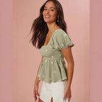 Damen Puffärmel Blusenshirt mit elastischem Bund R&B