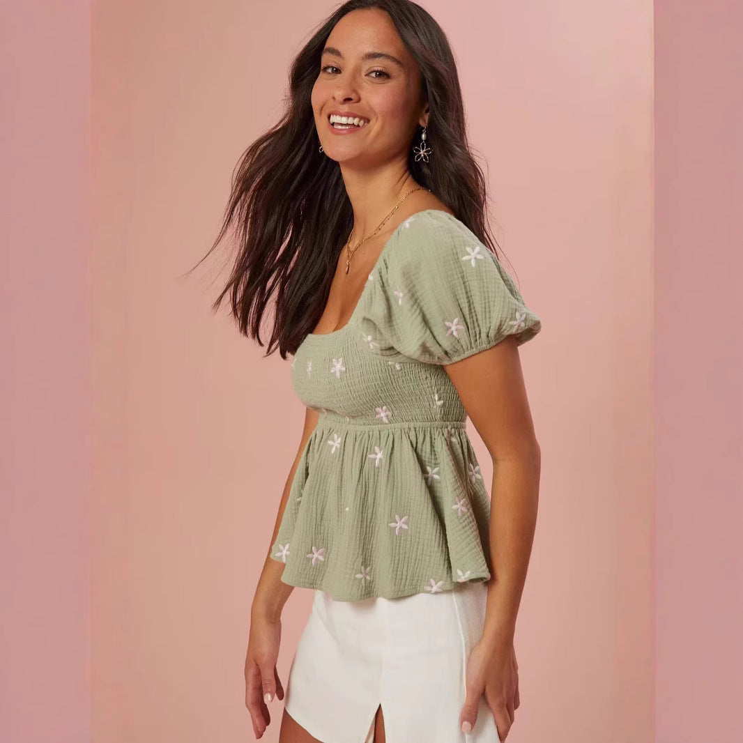 Damen Puffärmel Blusenshirt mit elastischem Bund R&B