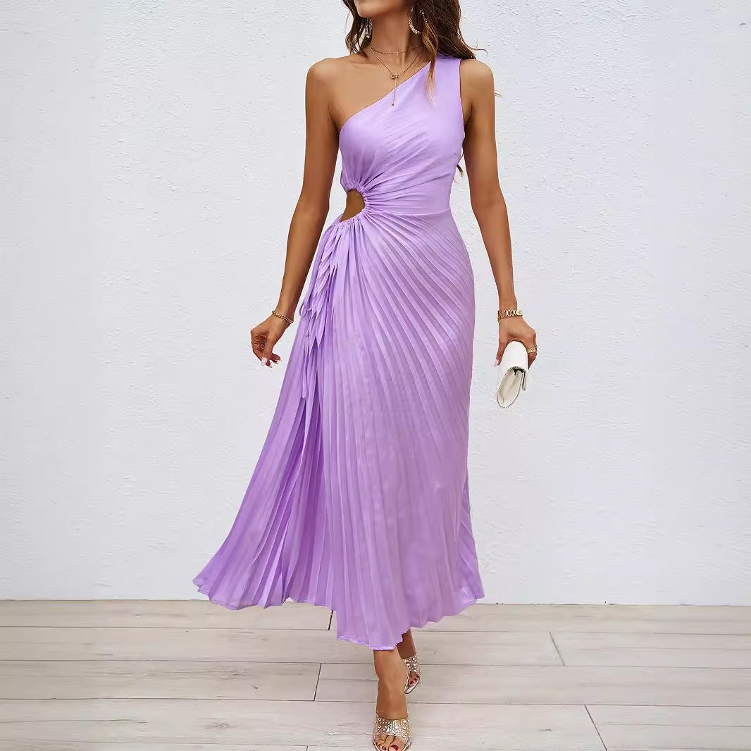 Damen Plissiertes Maxikleid mit asymmetrischem Schnitt und eleganter Drapierung R&B