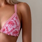Damen Triangel-Bikini mit floralen Mustern und raffinierten Bindändern