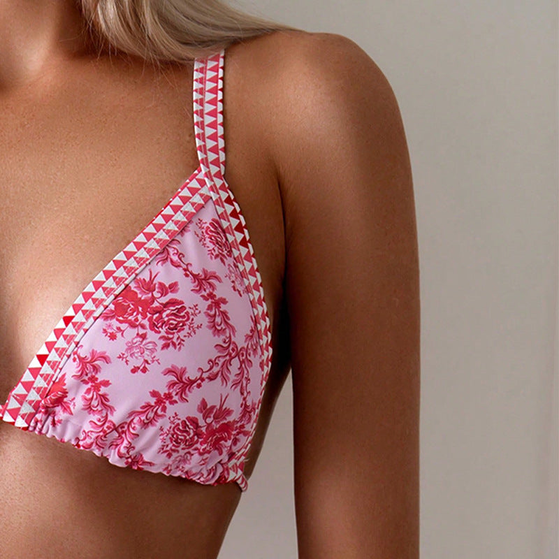 Damen Triangel-Bikini mit floralen Mustern und raffinierten Bindändern