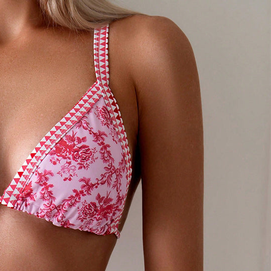 Damen Triangel-Bikini mit floralen Mustern und raffinierten Bindebändern R&B