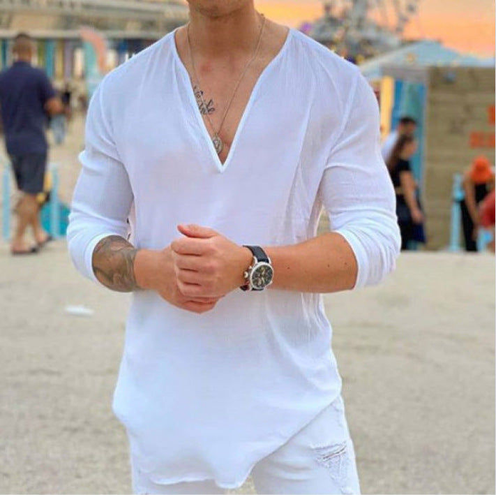 Herren Langarmshirt mit V-Ausschnitt und lockerer Passform R&B
