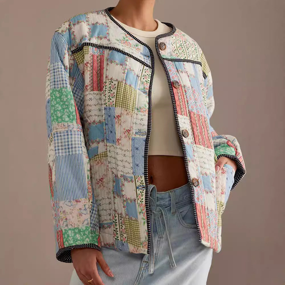 Damen Gestepptes Patchwork-Bomberjacke R&B