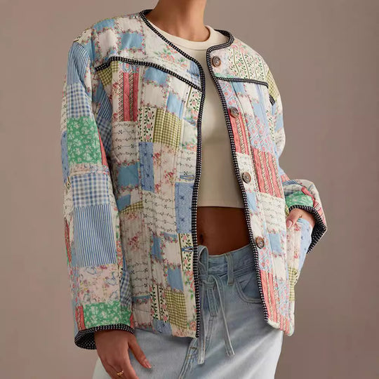 Damen Gestepptes Patchwork-Bomberjacke R&B