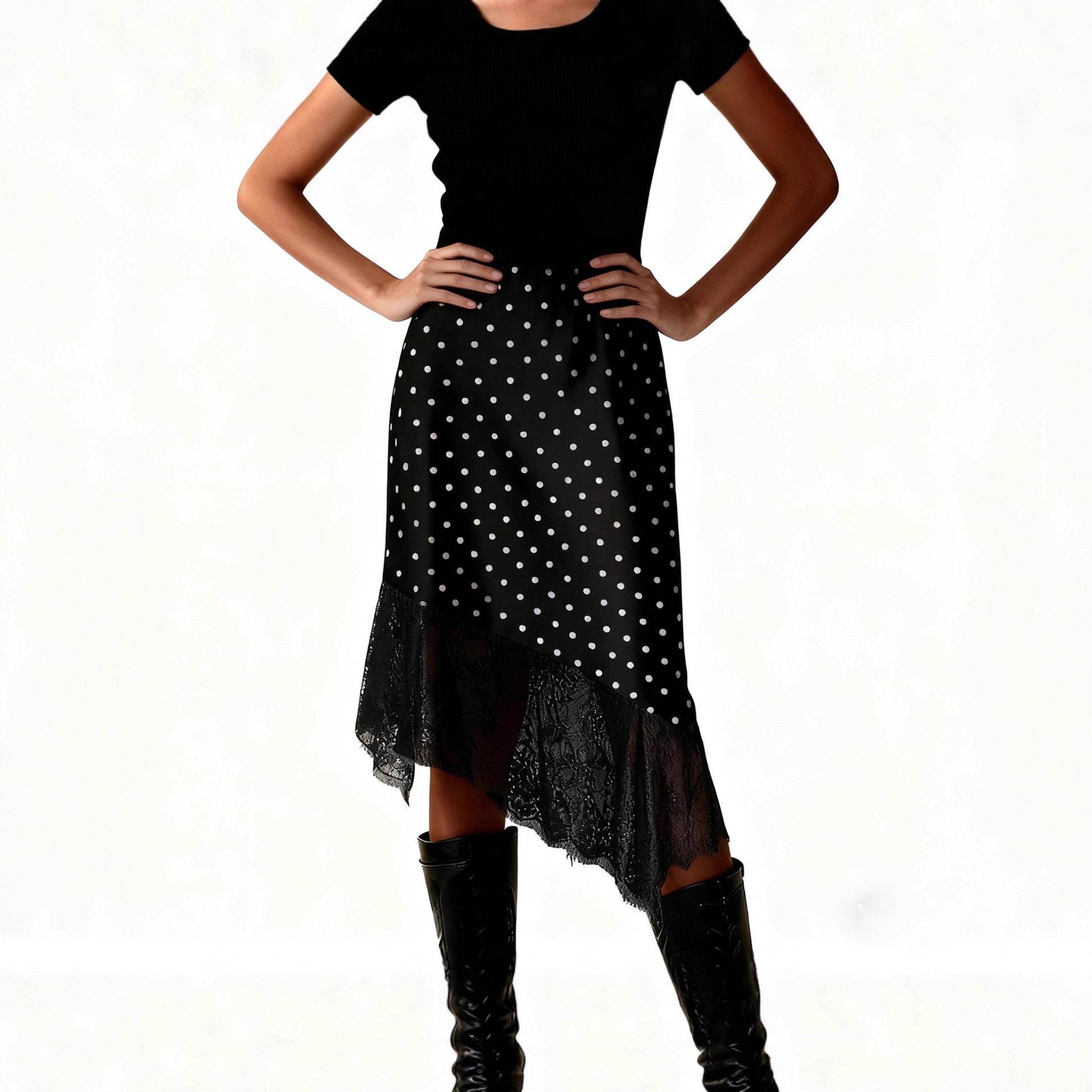 Damen Satinrock mit Spitze und asymmetrischem Saum R&B