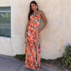 Damen Maxikleid mit raffinierten Cut-Outs und eleganten Riemen R&B