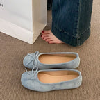 Damen flache Ballerinas mit glänzender Oberfläche und dekorativem Schleifenelement R&B