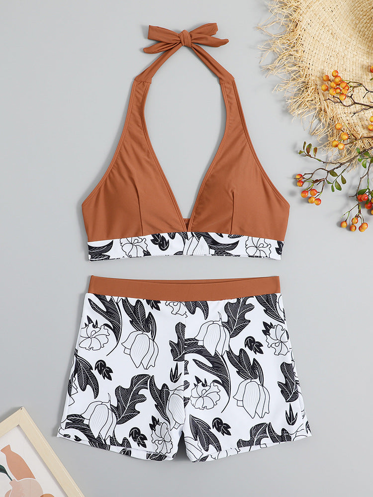 Damen Triangel-Bikini mit floralem Shorts-Design R&B