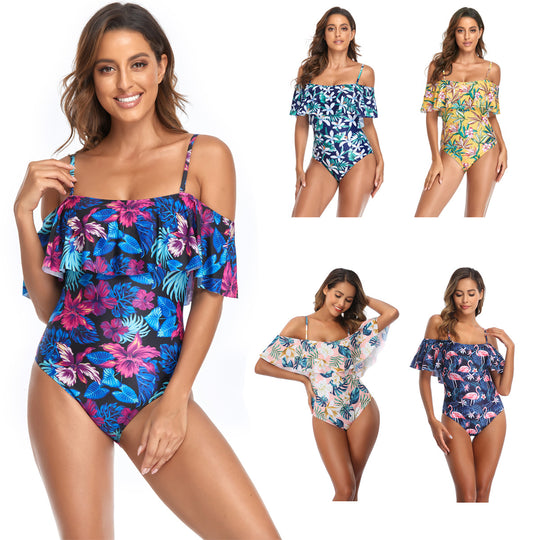 Damen Einteiliger Badeanzug mit Rüschendetails und floralem Muster R&B