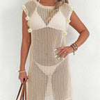 Damen luftiger Netzstrandkleid mit Fransen R&B