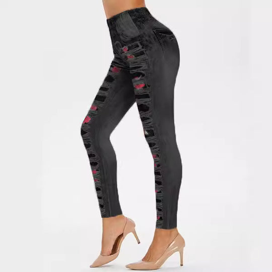 Damen Leggings mit coolen Destroyed-Details und hohem Bund R&B
