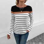 Damen Langarmshirt mit modischem Streifenmuster und farblich abgesetztem Oberteil