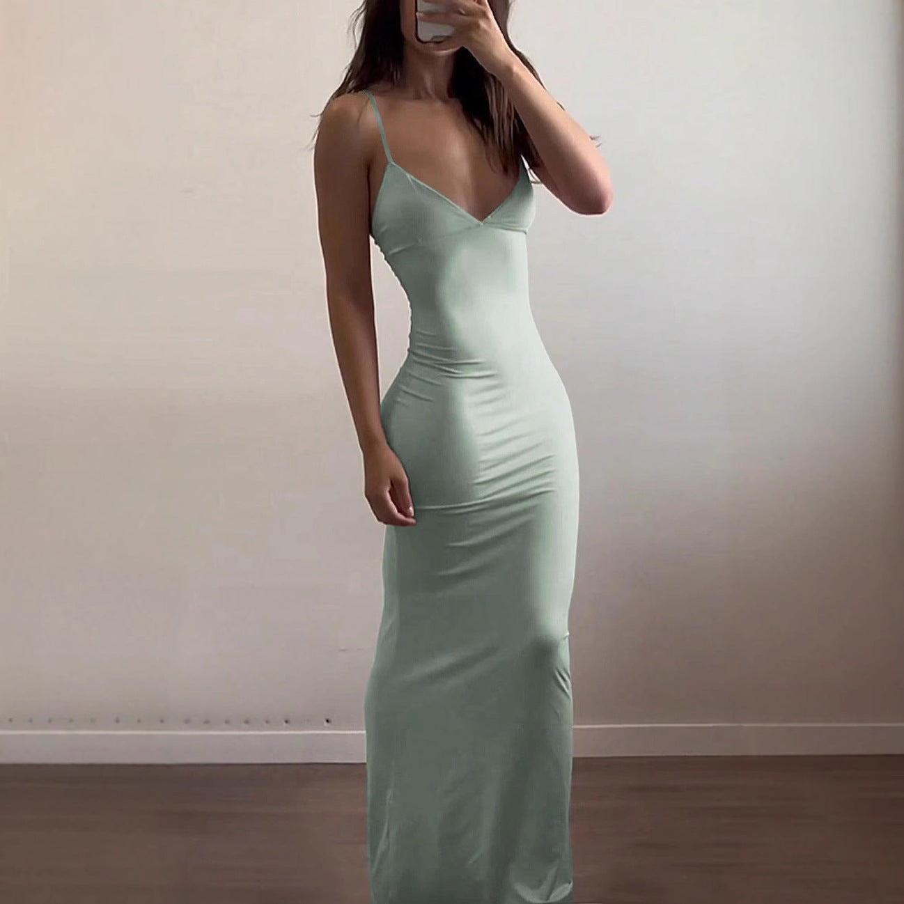Damen Elegantes Etuikleid mit tiefem V-Ausschnitt und trägerlosem Design R&B