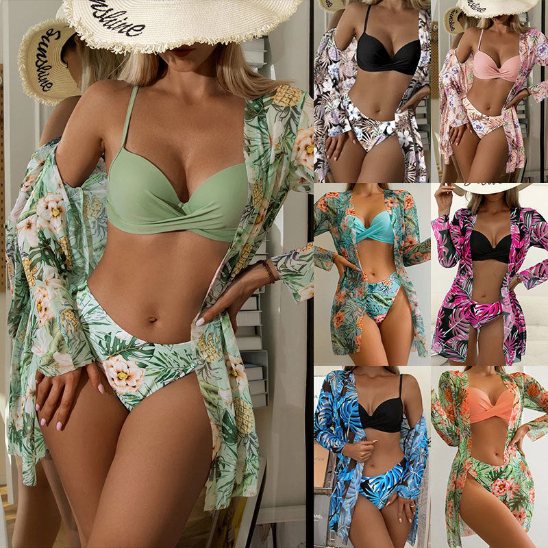 Damen Strandkimono mit floralem Mustermix und lockerer Passform R&B