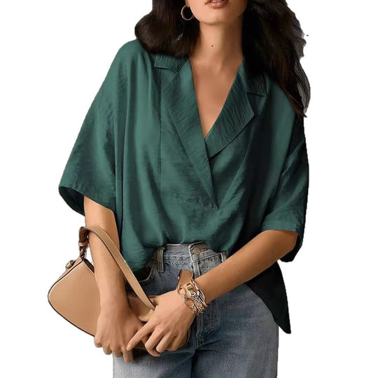 Damen lässige Oversize-Bluse mit modernem Schnitt und V-Ausschnitt R&B