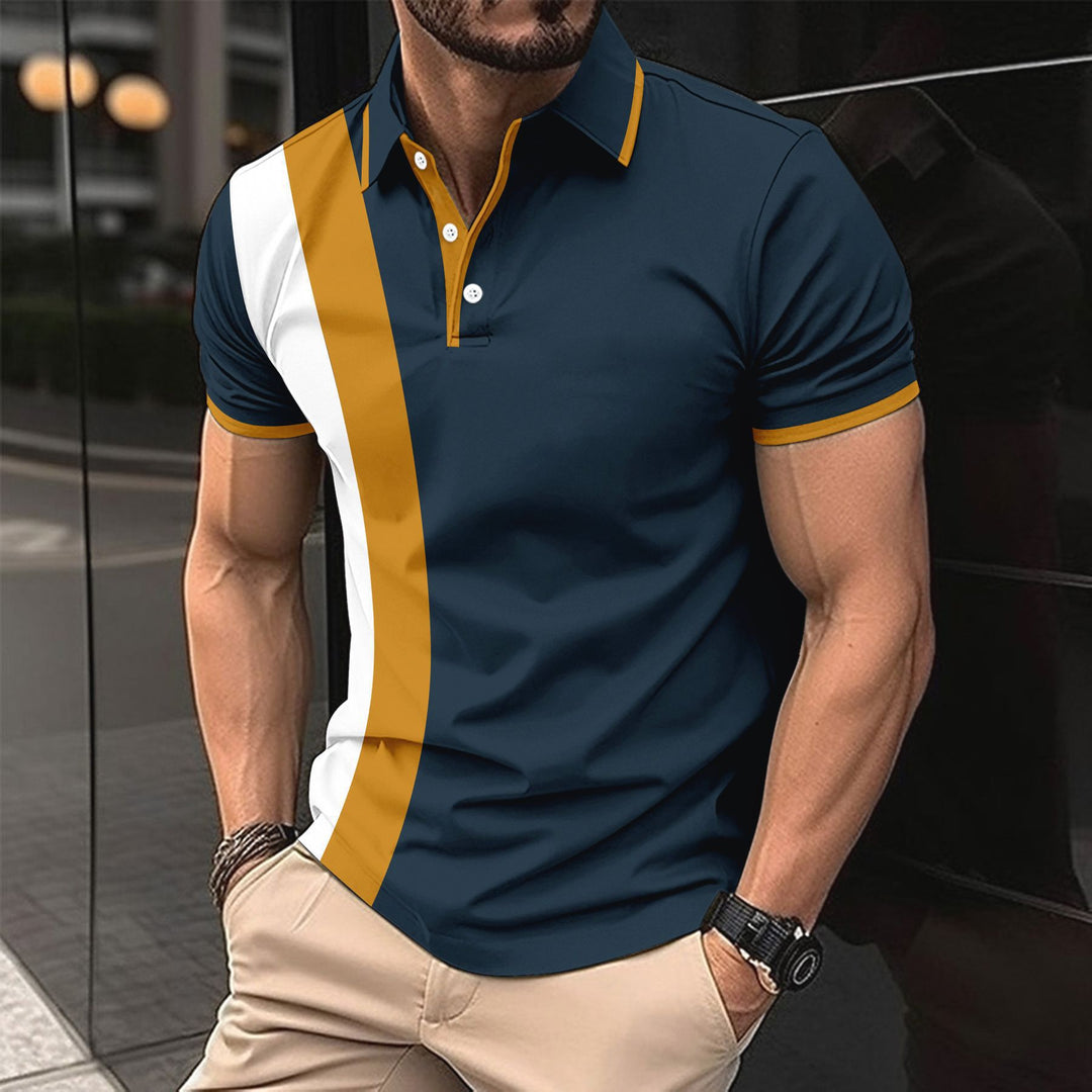 Herren kurzärmeliges Poloshirt mit modernen Farbblocks und atmungsaktivem Material R&B
